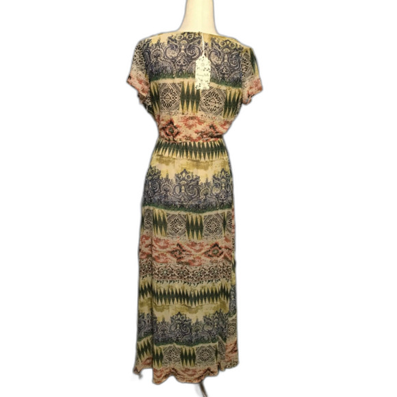 Honey Belle Wrap Midi Dress L Cream Orange - Picture 2 of 10